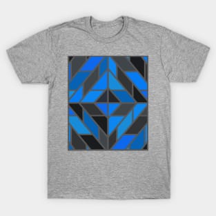 Geometric Pattern Tiles in Shades of Blue, Grey and Black T-Shirt